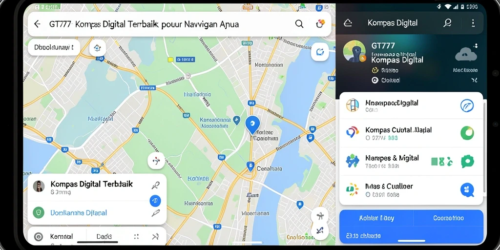 Antarmuka utama GT777 yang menampilkan kompas digital dan peta.