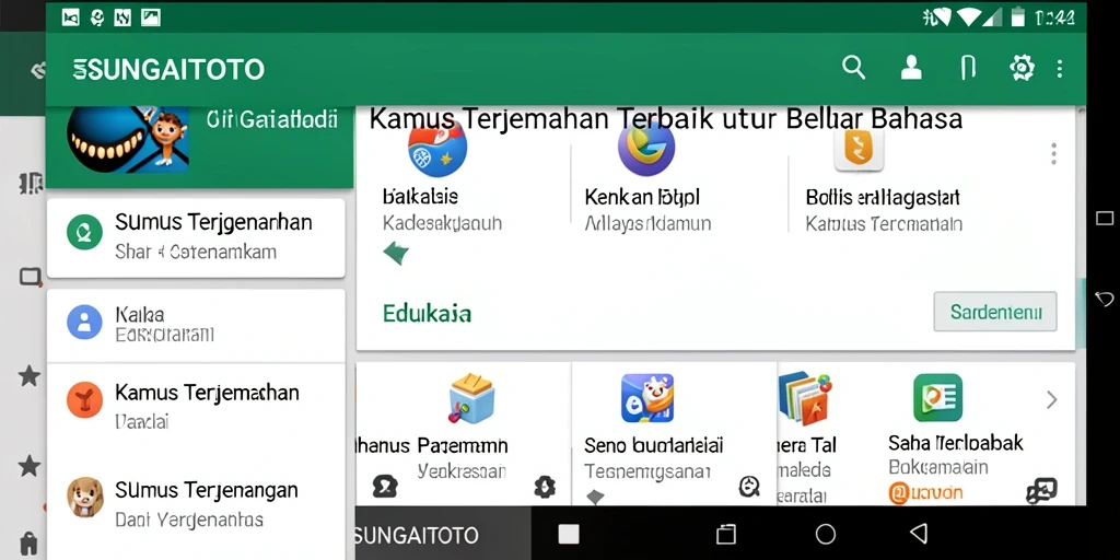 Tampilan antarmuka aplikasi SUNGAITOTO dengan fitur Kamus Terjemahan.