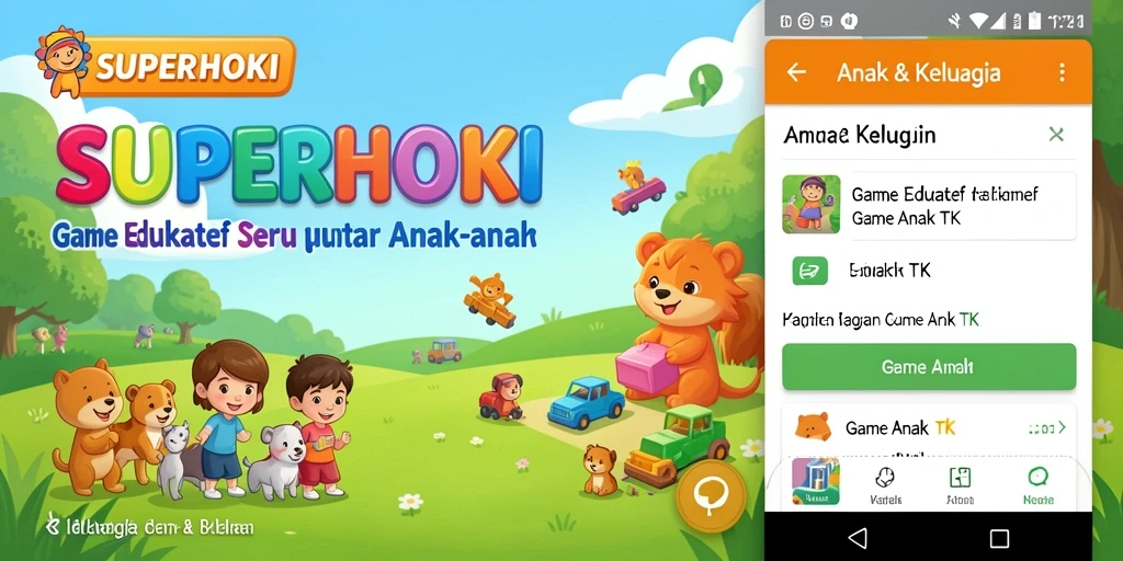Tampilan antarmuka SUPERHOKI yang ceria dan interaktif untuk anak-anak.