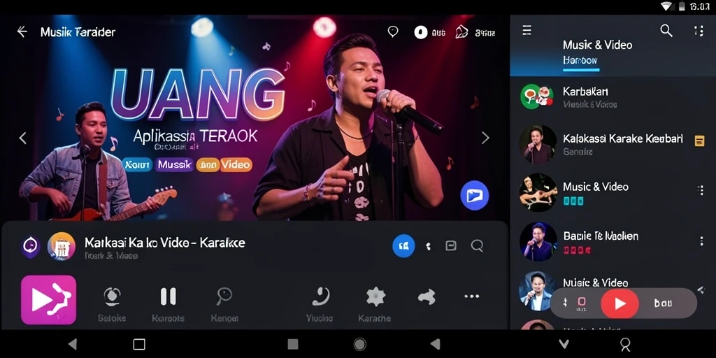 Antarmuka aplikasi UANG dengan fitur Karaoke yang menarik.
