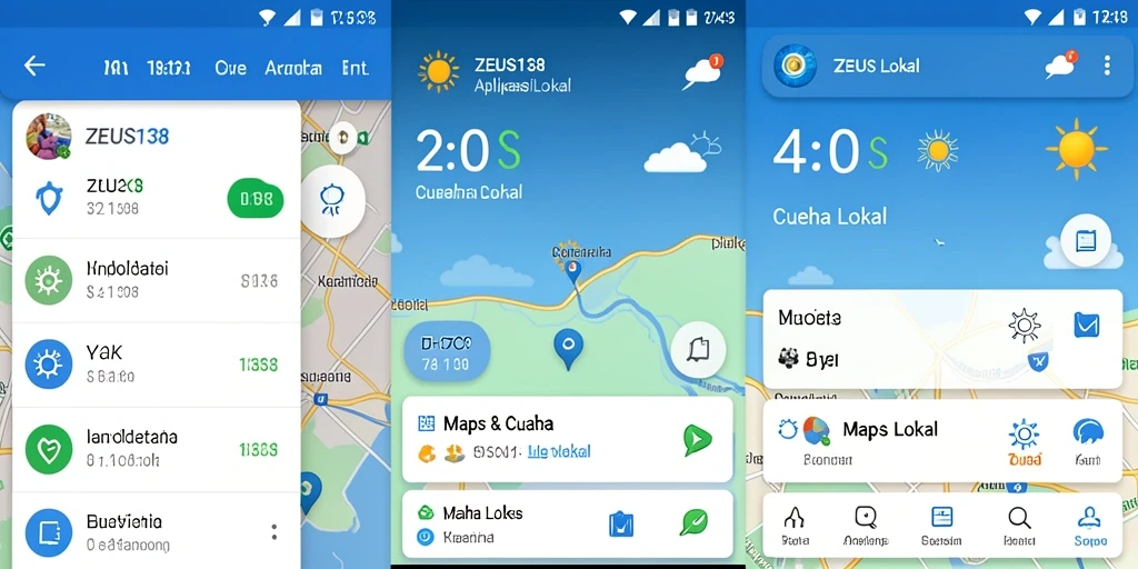 Tampilan antarmuka aplikasi ZEUS138 dengan fitur Cuaca Lokal.